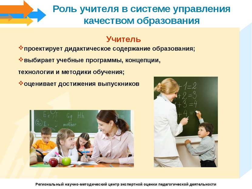 Роль учителя в системе управления качеством образования Учитель проектирует д...