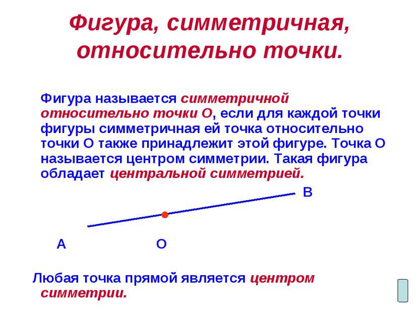 Фигура, симметричная, относительно точки. Фигура называется симметричной отно...