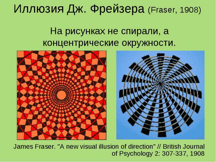 Иллюзия Дж. Фрейзера (Fraser, 1908) На рисунках не спирали, а концентрические...