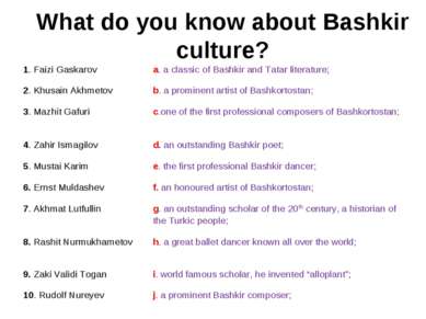 What do you know about Bashkir culture? 1. Faizi Gaskarov a. a classic of Bas...