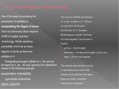 Place and degrees of Word Stress One of the ways of reinitiating the prominen...