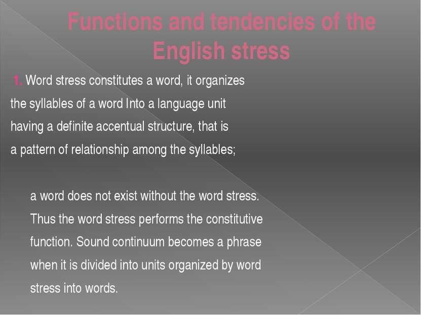 Functions and tendencies of the English stress 1. Word stress constitutes a w...