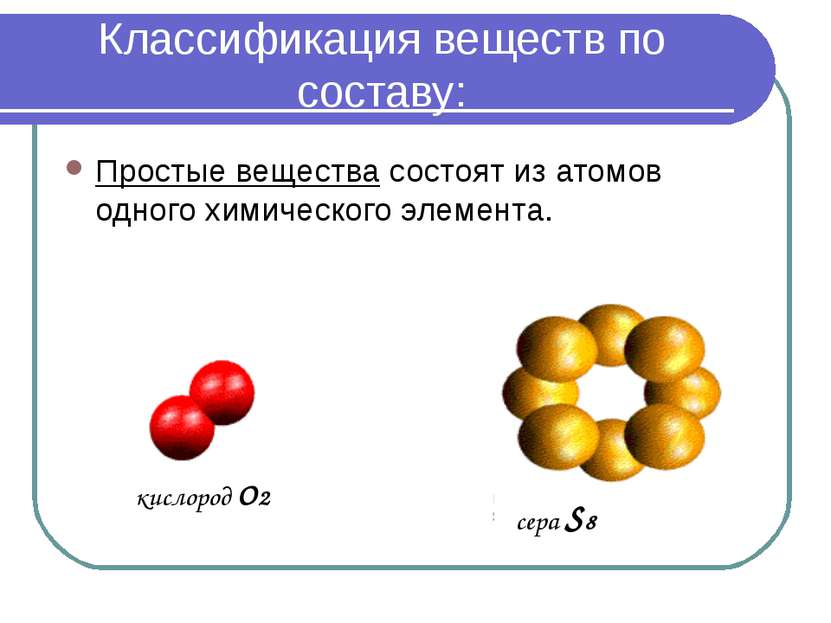 Классификация веществ по составу: Простые вещества состоят из атомов одного х...