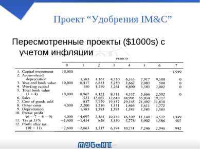 Проект “Удобрения IM&C” Пересмотренные проекты ($1000s) с учетом инфляции