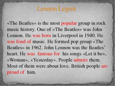 «The Beatles» is the most popular group in rock music history. One of «The Be...