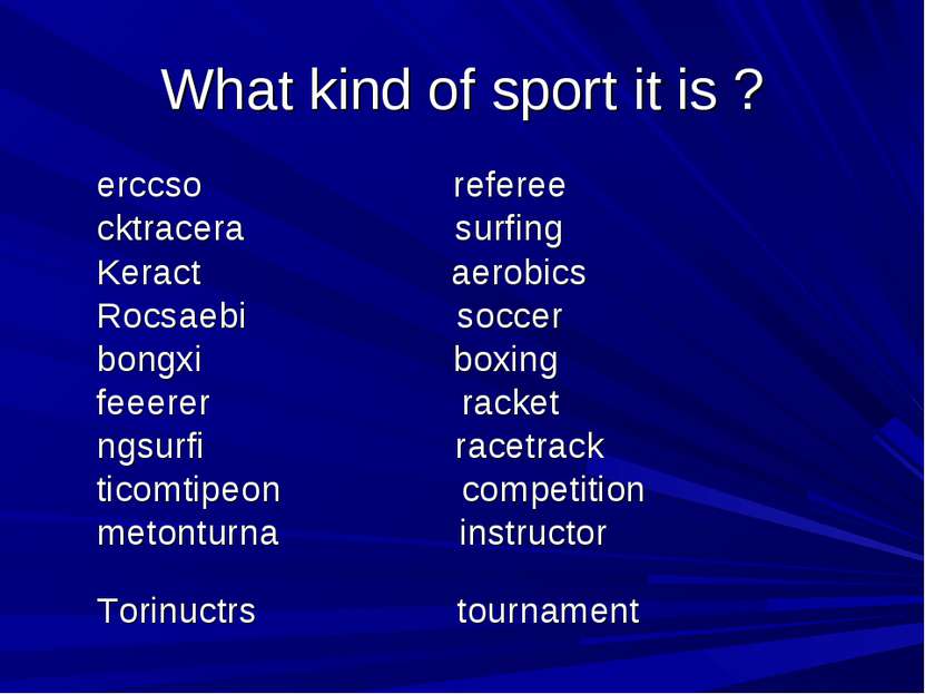 What kind of sport it is ? erccso referee cktracera surfing Keract aerobics R...