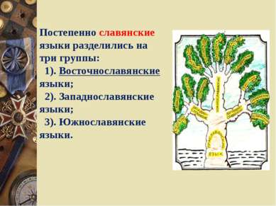 Постепенно славянские языки разделились на три группы: 1). Восточнославянские...