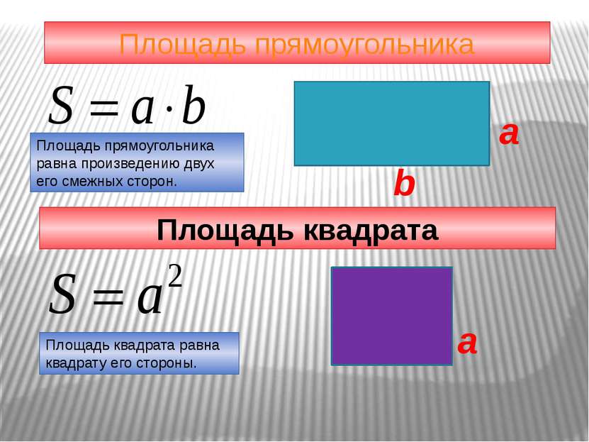 Площадь прямоугольника a b Площадь прямоугольника равна произведению двух его...
