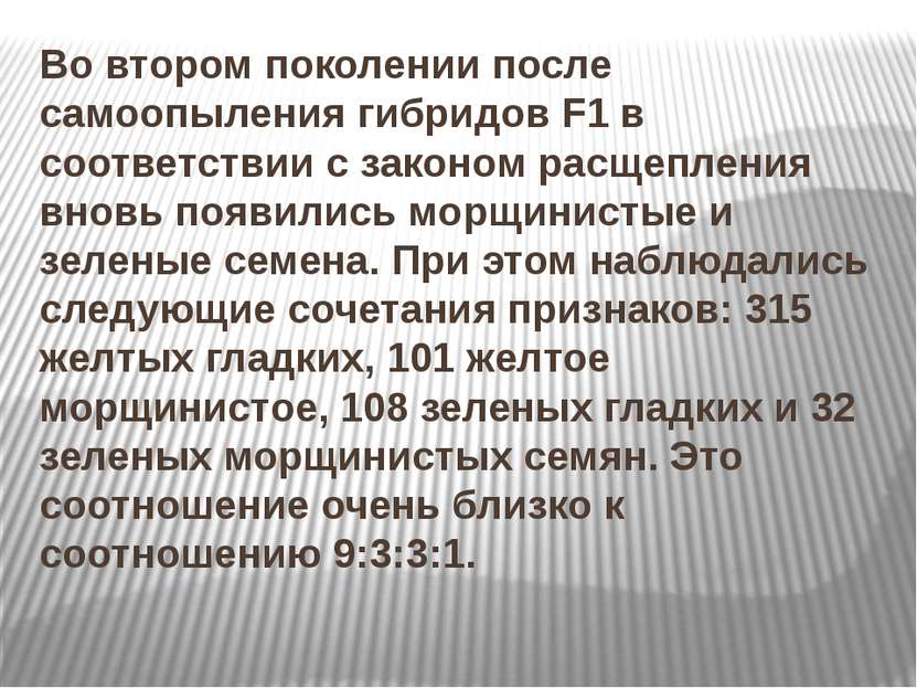 Во втором поколении после самоопыления гибридов F1 в соответствии с законом р...