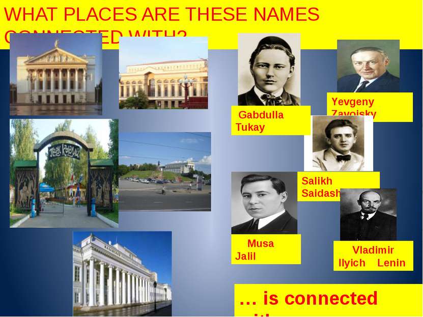 WHAT PLACES ARE THESE NAMES CONNECTED WITH? … is connected with… Yevgeny Zavo...