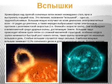 Вспышки Хромосфера над группой солнечных пятен может неожиданно стать ярче и ...