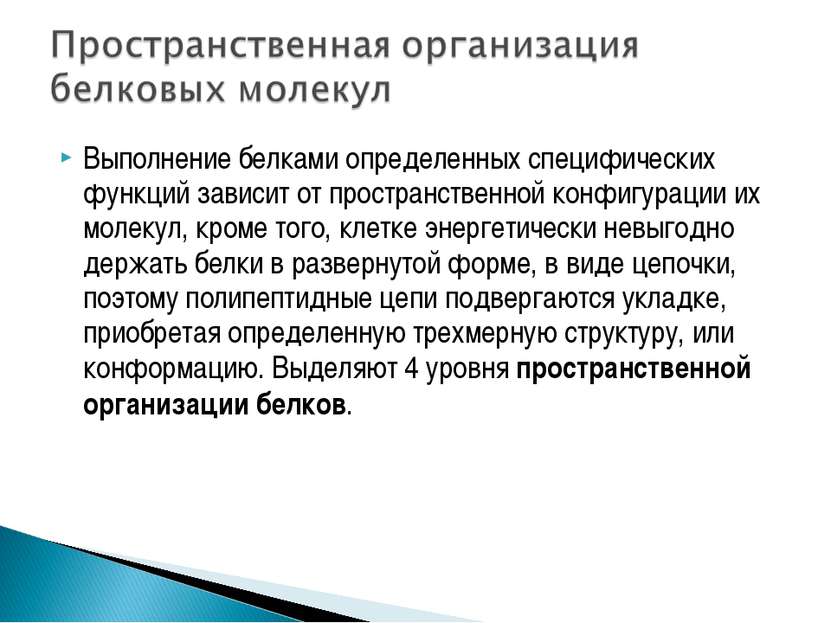 Выполнение белками определенных специфических функций зависит от пространстве...