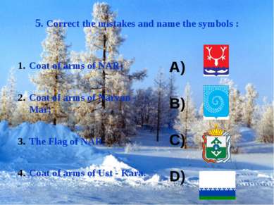 5. Correct the mistakes and name the symbols : Coat of arms of NAR; Coat of a...