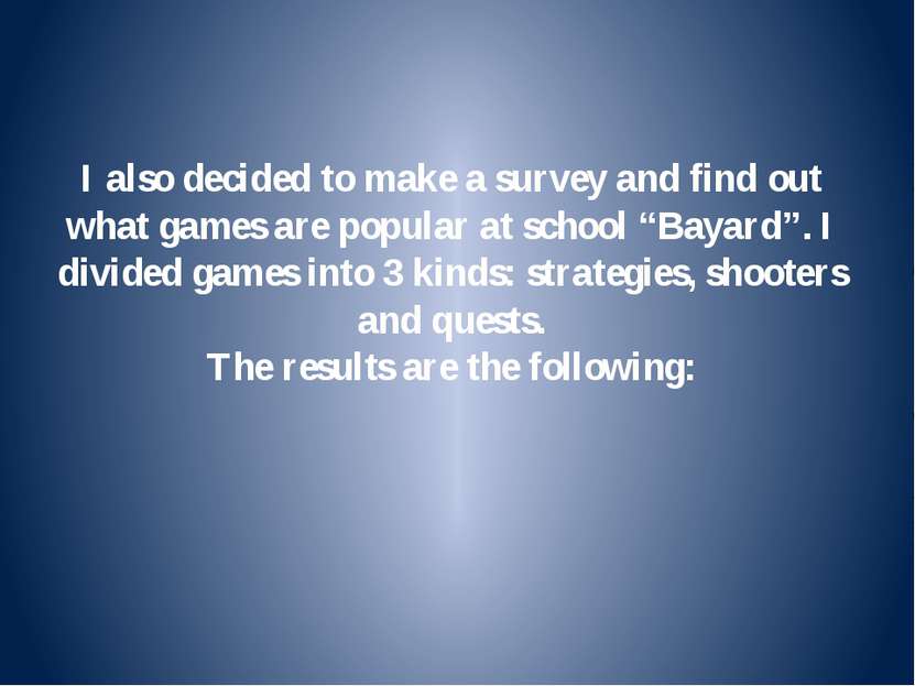I also decided to make a survey and find out what games are popular at school...