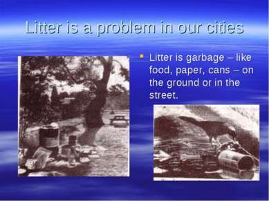 Litter is a problem in our cities Litter is garbage – like food, paper, cans ...