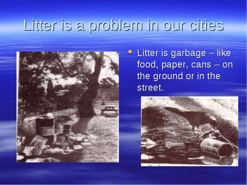 Litter is a problem in our cities Litter is garbage – like food, paper, cans ...