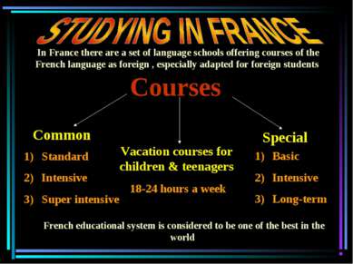Courses Common Special Vacation courses for children & teenagers Standard Int...