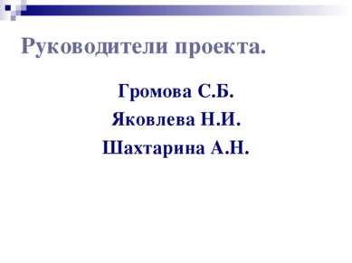 Руководители проекта. Громова С.Б. Яковлева Н.И. Шахтарина А.Н.