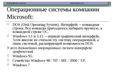 Операционные системы компании Microsoft: DOS (Disk Operating System). Интерфе...