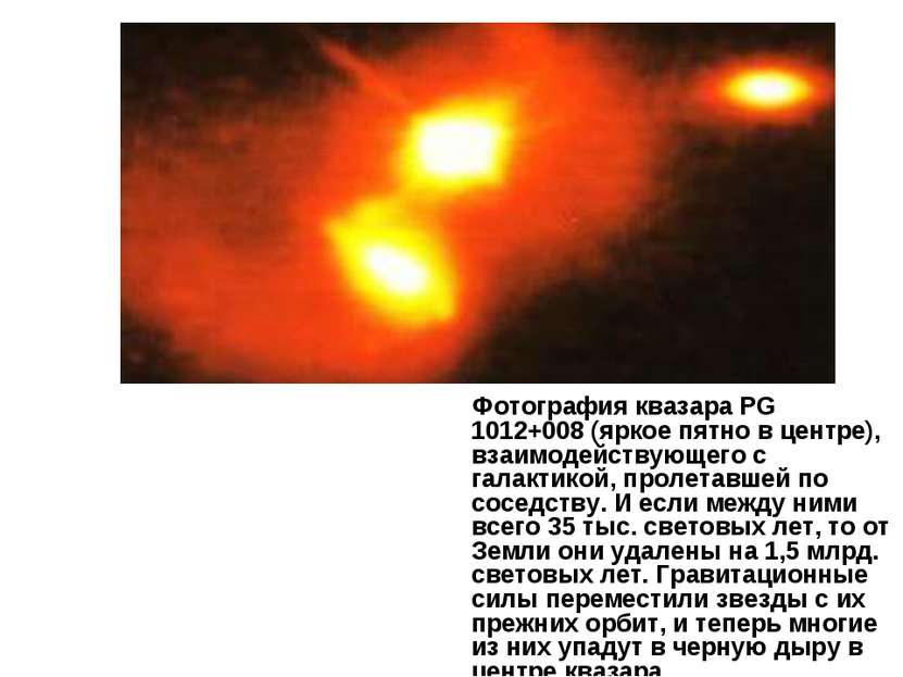 Фотография квазара PG 1012+008 (яркое пятно в центре), взаимодействующего с г...