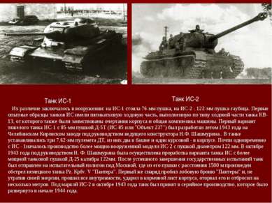 Танк ИС-1 Танк ИС-2 Их различие заключалось в вооружении: на ИС-1 стояла 76-м...