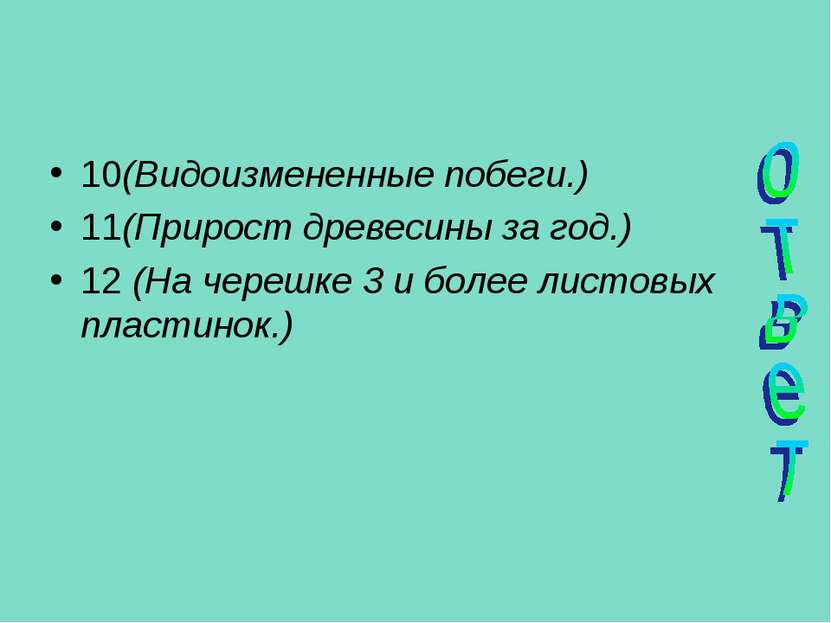 10(Видоизмененные побеги.) 11(Прирост древесины за год.) 12 (На черешке 3 и б...