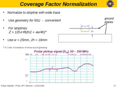 input pulse @ end @end Coverage Factor Normalization Normalize to stripline w...