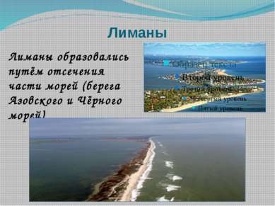 Лиманы Лиманы образовались путём отсечения части морей (берега Азовского и Чё...