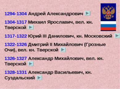 1294-1304 Андрей Александрович 1304-1317 Михаил Ярославич, вел. кн. Тверской ...