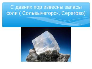 С давних пор извесны запасы соли ( Сольвычегорск, Серегово)