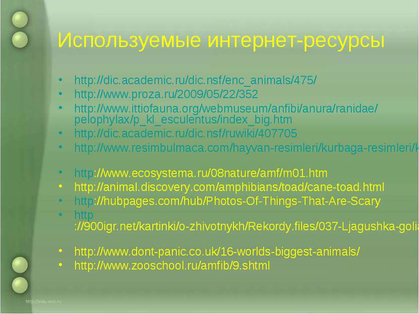 Используемые интернет-ресурсы http://dic.academic.ru/dic.nsf/enc_animals/475/...
