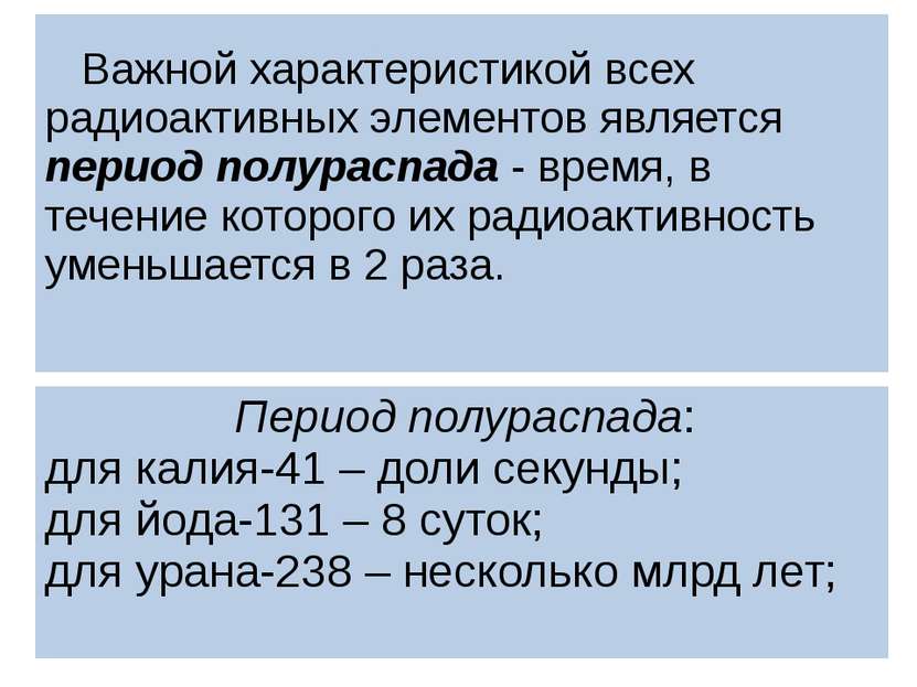 Важной характеристикой всех радиоактивных элементов является период полураспа...