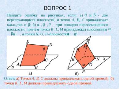ВОПРОС 1 Ответ: а) Точки A, B, C должны принадлежать одной прямой; б) точки K...