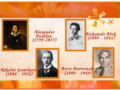 Aleksandr Blok (1880 - 1921) Boris Pasternak (1890 - 1960) Alexander Pushkin ...