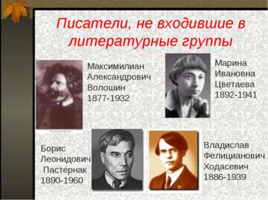 Писатели, не входившие в литературные группы Максимилиан Александрович Волоши...