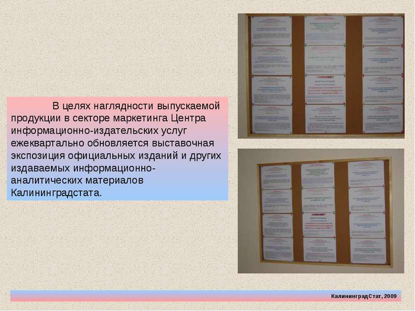 КалининградСтат, 2009 В целях наглядности выпускаемой продукции в секторе мар...