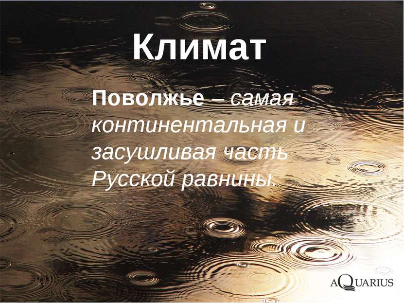 Поволжье – самая континентальная и засушливая часть Русской равнины. Климат