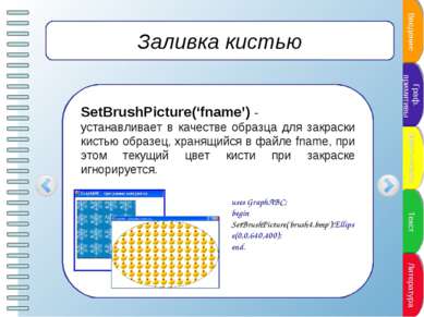 Заливка кистью SetBrushPicture(‘fname’) - устанавливает в качестве образца дл...