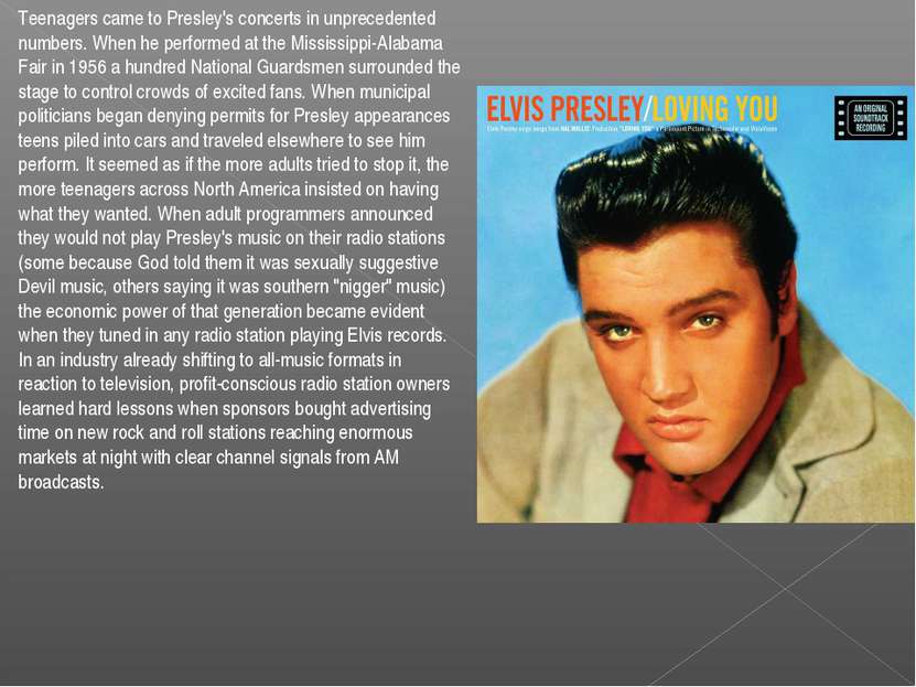 Teenagers came to Presley's concerts in unprecedented numbers. When he perfor...