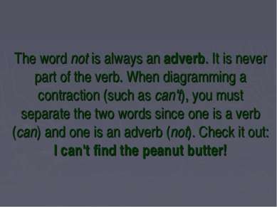 The word not is always an adverb. It is never part of the verb. When diagramm...