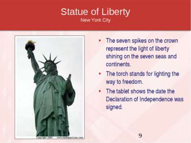 Statue of Liberty New York City The seven spikes on the crown represent the l...