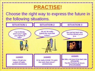 PRACTISE! Choose the right way to express the future in the following situati...