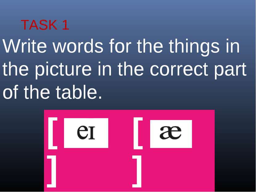TASK 1 Write words for the things in the picture in the correct part of the t...