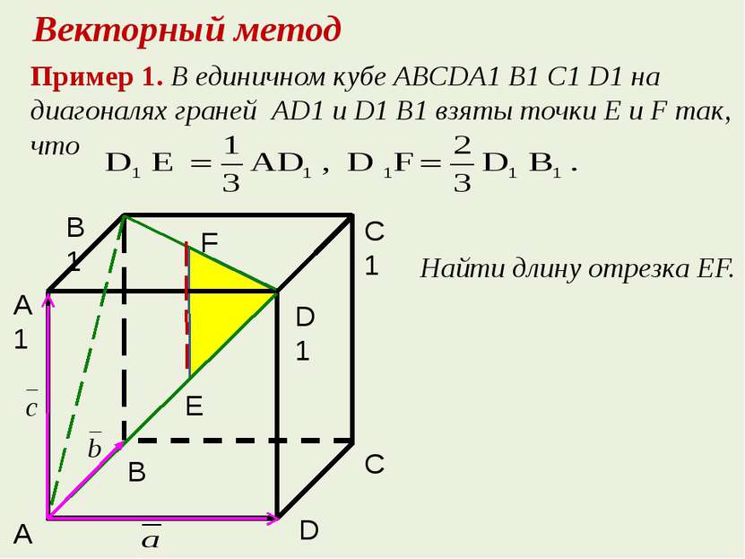 Пример 1. В единичном кубе ABCDA1 B1 C1 D1 на диагоналях граней AD1 и D1 B1 в...
