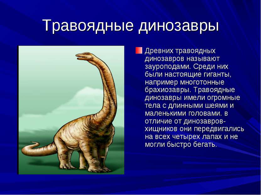 Травоядные динозавры Древних травоядных динозавров называют зауроподами. Сред...