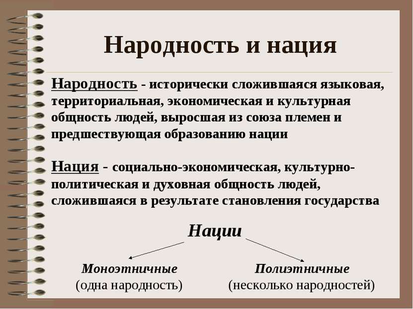 Народность и нация Нация - социально-экономическая, культурно-политическая и ...