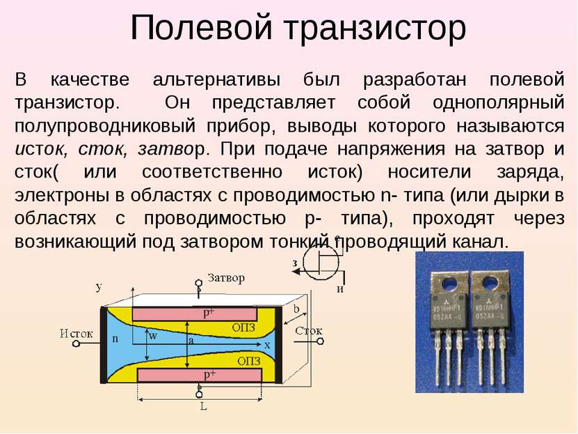 Полевой транзистор В качестве альтернативы был разработан полевой транзистор....