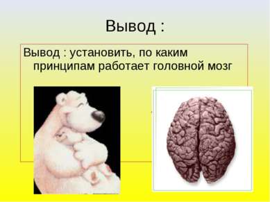 Вывод : установить, по каким принципам работает головной мозг ? Вывод :