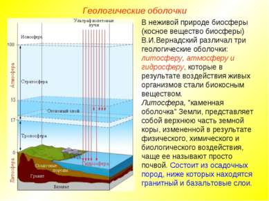 Геологические оболочки В неживой природе биосферы (косное вещество биосферы) ...