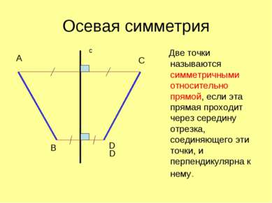 Осевая симметрия Две точки называются симметричными относительно прямой, если...